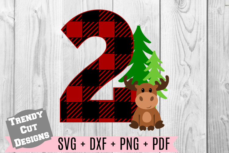 Two Moose Buffalo Plaid Birthday Set SVG