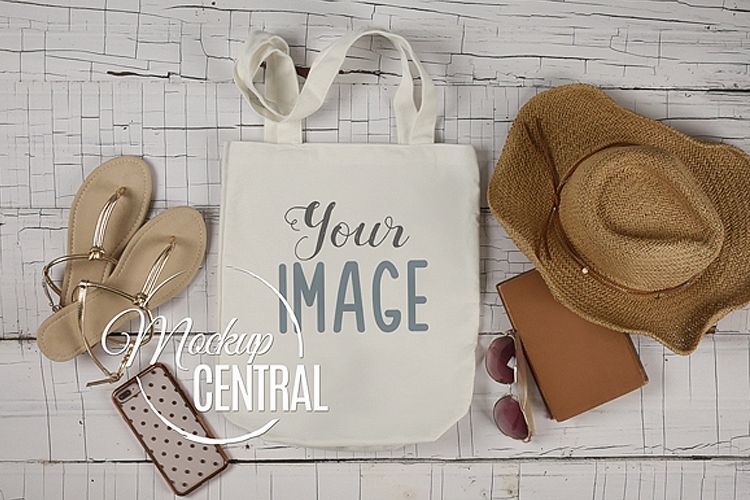 Blank White Canvas Tote Bag Mockup Flatlay Top View JPG ...