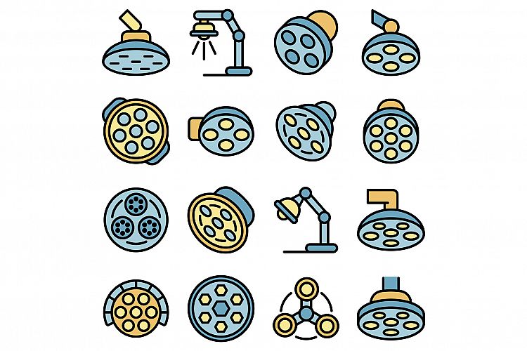 Surgical light icons set vector flat