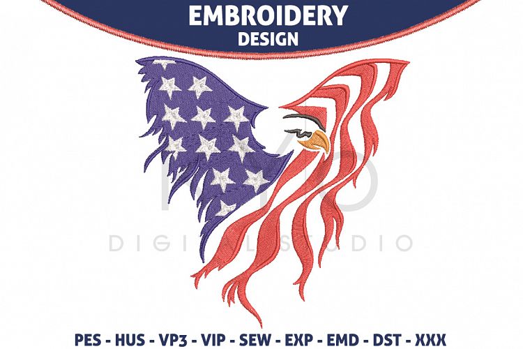 American Eagle USA Flag Embroidery design HUS VP3 EXP VIP PES DST EMD SEW format files 4th fourth of July Independence day