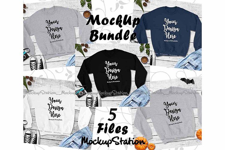 Winter Fall Christmas Sweatshirt Mockup Bundle 5 Colors Set