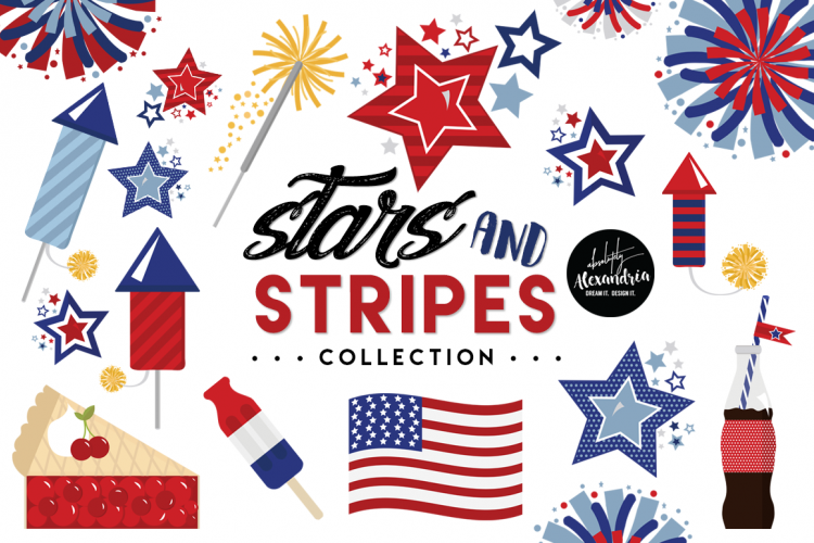 Stars & Stripes Clipart Graphics & Digital Paper Patterns Bundle