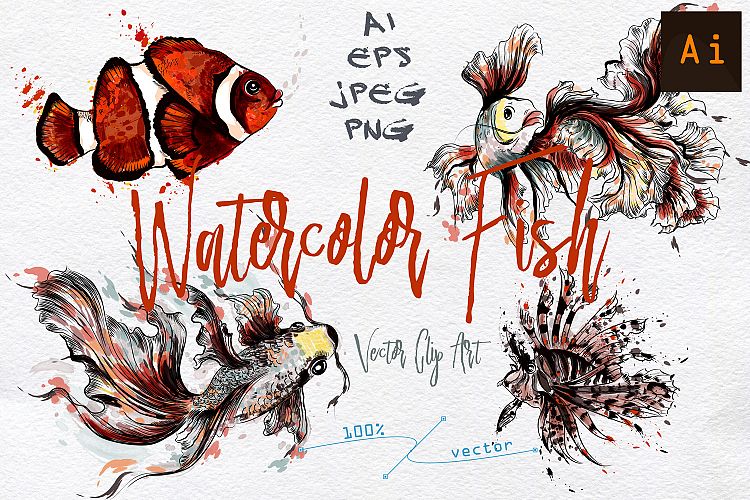 Watercolor fish vector clip art