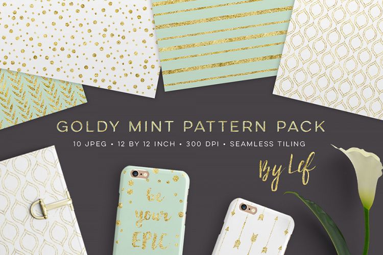 Digital Paper Pack in Gold and Mint - Seamless patterns