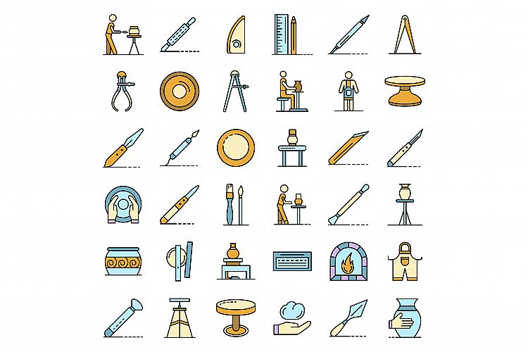 Potters wheel icons set line color vector example image 1