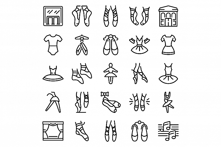 Ballet school icons set, outline style example image 1