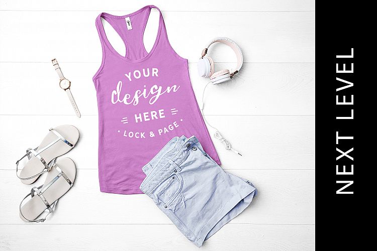 Next Level 1533 Tank Top Mockup Lilac Feminine Vest Flat Lay