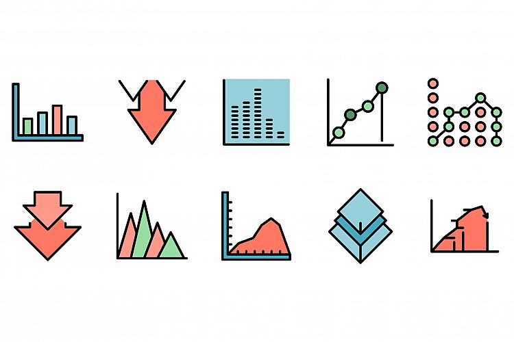 Regression icons set vector flat