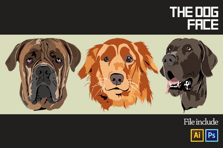 3 Dog Face Vector