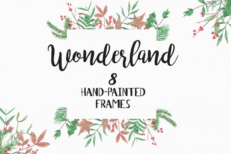 Wonderland Frames Borders Painted Winter Christmas Holly Red