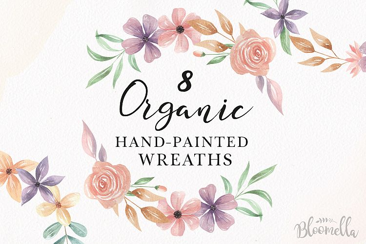 Watercolor Floral Organic Wreaths 8 Garlands Pretty Flowers