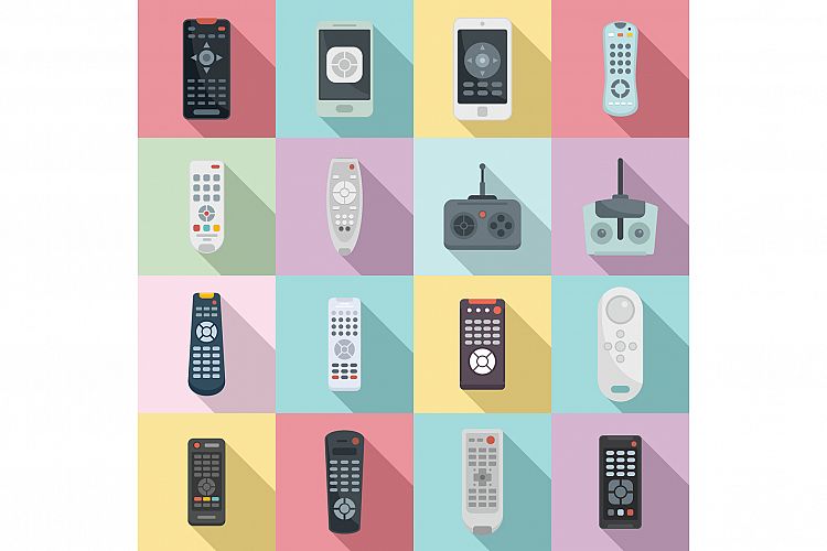 Remote control icons set, flat style example image 1
