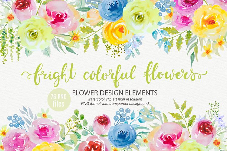 Bright watercolor flowers clipart