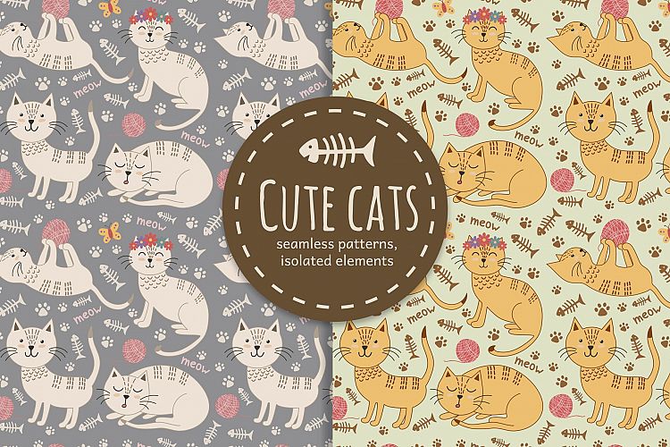 Cute cats seamless patterns example image 1