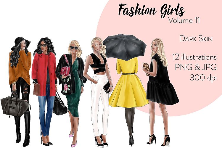 Fashion illustration clipart - fashion Girls Volume 11 - dark skin