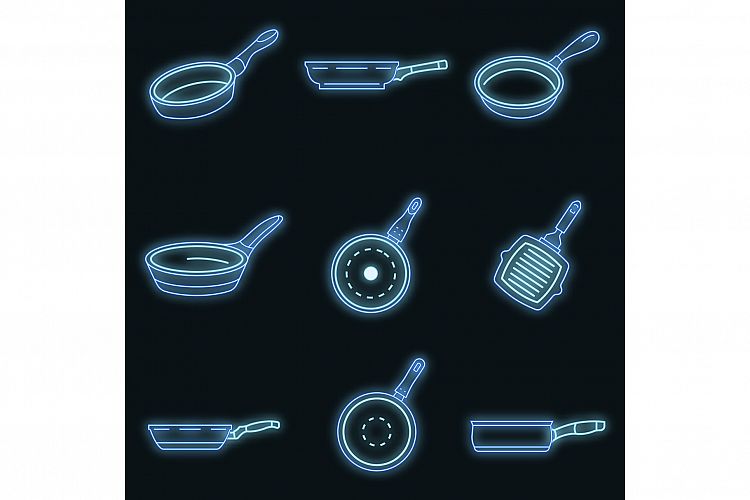 Griddle pan icon set vector neon example image 1