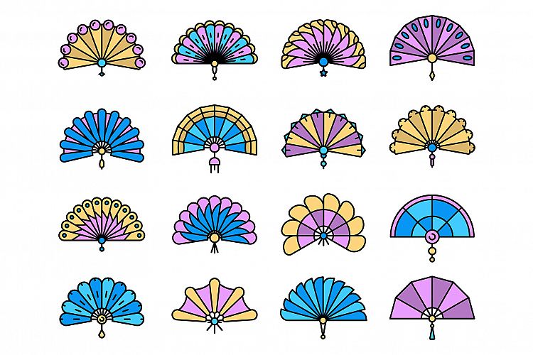 Handheld fan icons set vector flat example image 1