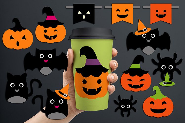 Halloween clipart/ black cat, Jack o lantern, spider, bat