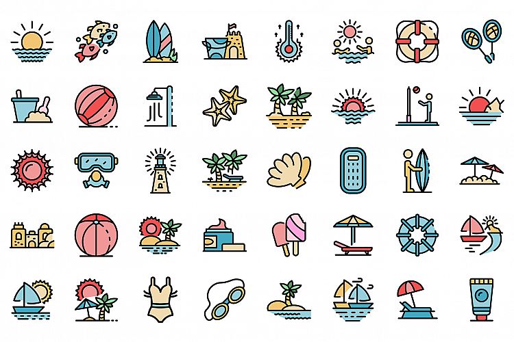 Beach landscape icons set vector flat example image 1