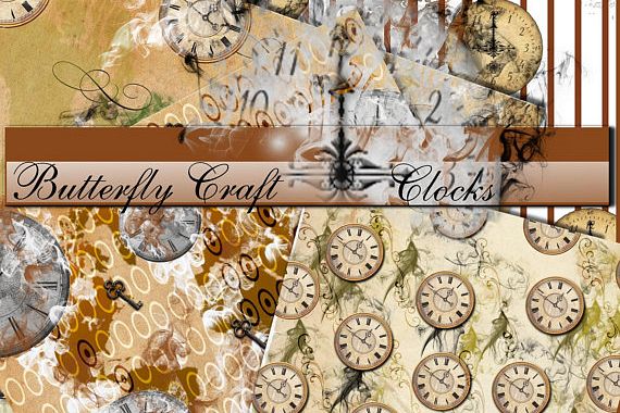 Old clocks digital paper, Clocks vintage paper, Vintage time paper, Clocks pattern, Old clock background, Time digital paper, New year paper
