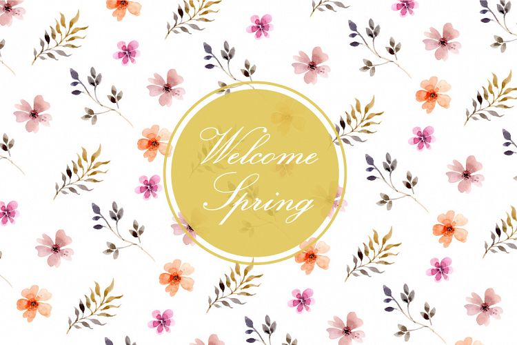 watercolor spring flowers leaves vector