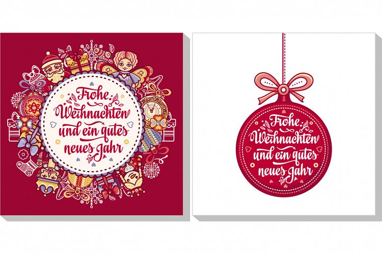 Christmas card in Belgium, Austria, Liechtenstein, Switzerland. Happy Christmas in Deutschland.