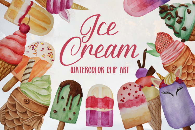 Watercolor Ice Cream Clip Art