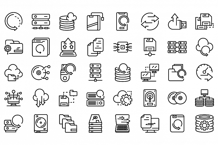 Backups icons set, outline style example image 1