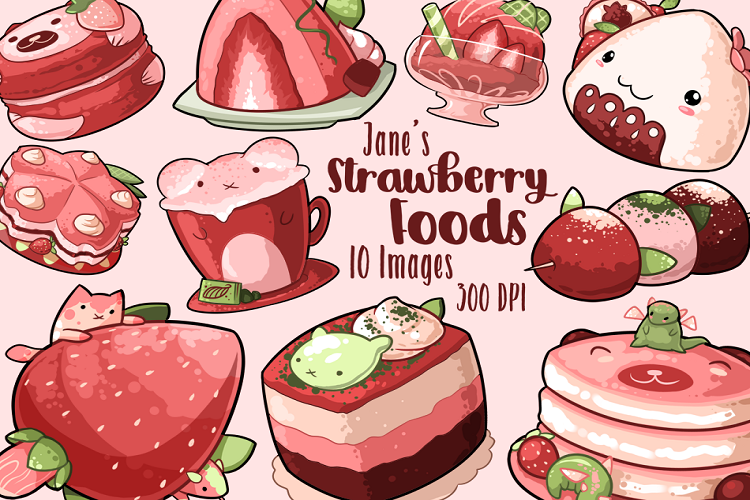 Kawaii Strawberry Foods Clipart
