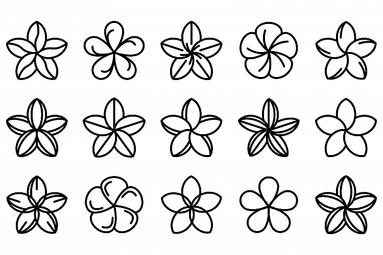 Plumeria icons set, outline style example image 1