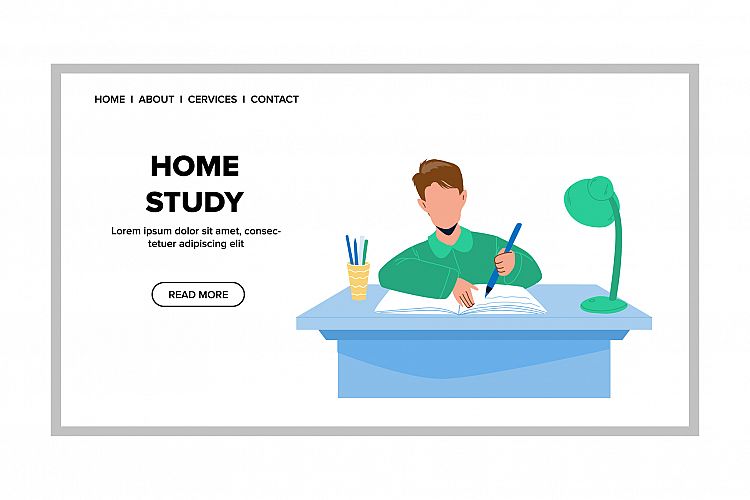 Home Study And Homework Doing Pupil Boy Vector example image 1