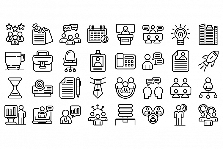 Meeting icons set, outline style example image 1