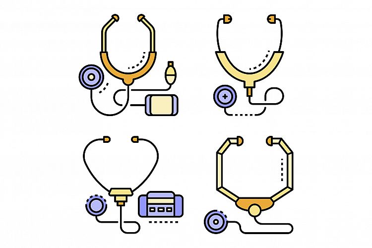 Stethoscope icon set line color vector example image 1