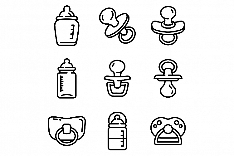 Pacifier icons set, outline style example image 1