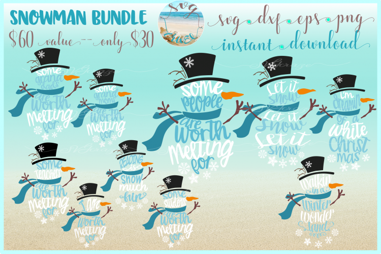 Snowman SVG Bundle 10 Designs SVG DXF EPS PNG files