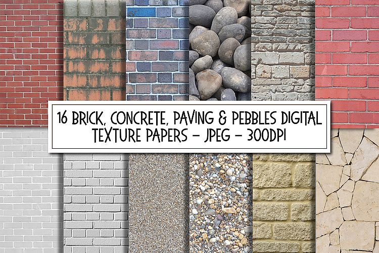 Bricks Concrete Stone and Pebbles Texture Images Bundle