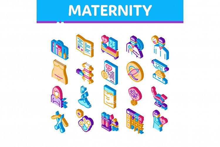 Maternity Hospital Isometric Icons Set Vector Illustration example image 1