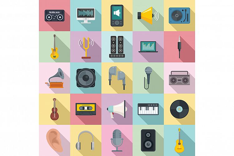 Acoustics icons set, flat style example image 1