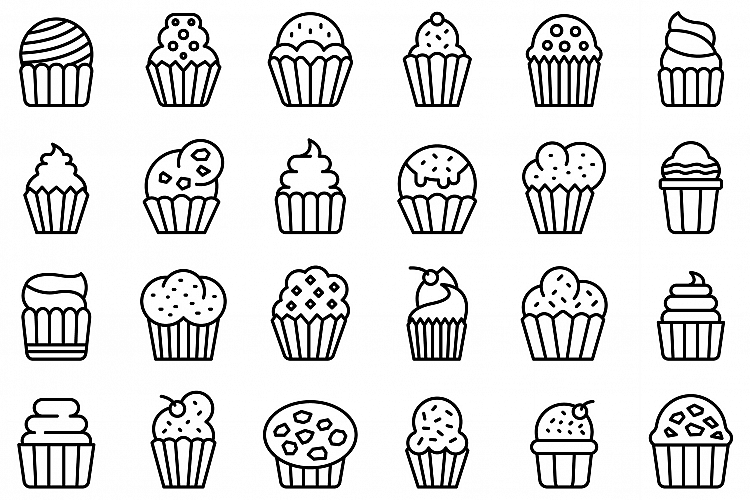 Muffin icons set, outline style example image 1