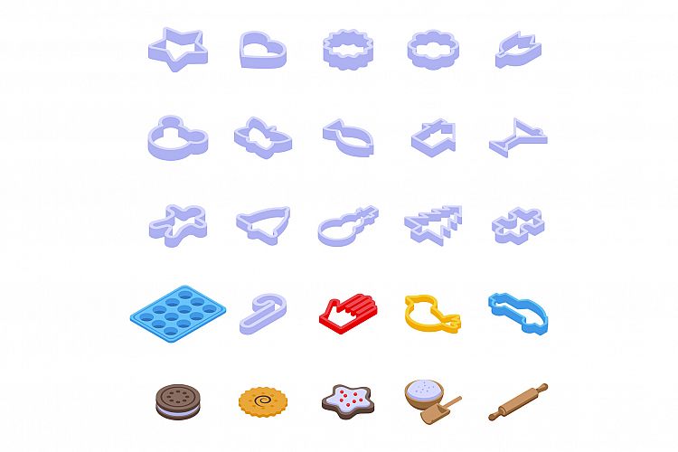 Cookie molds icons set, isometric style