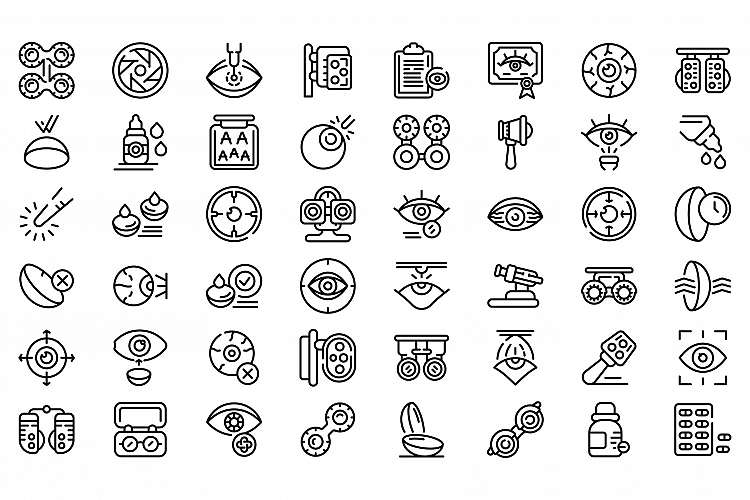 Optometry icons set, outline style example image 1