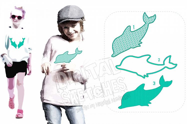 Dolphin Machine Embroidery Design Applique SET 3 Sizes