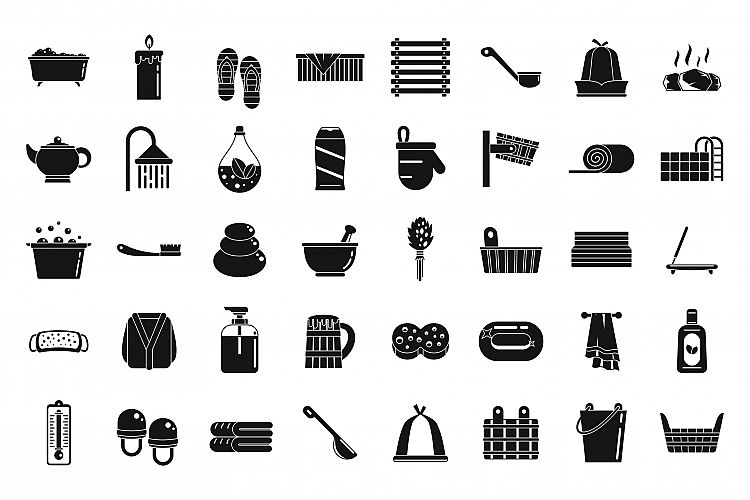 Sauna shower icons set, simple style example image 1