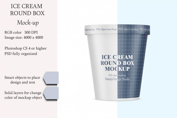 Ice cream round box mockup. Product place. PSD mockup.