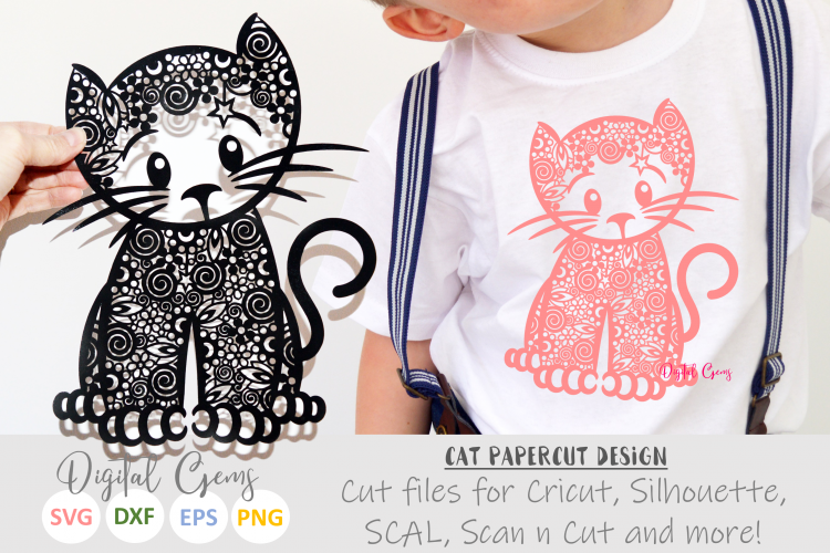 Cat Zentangle paper cut design SVG / DXF / EPS files