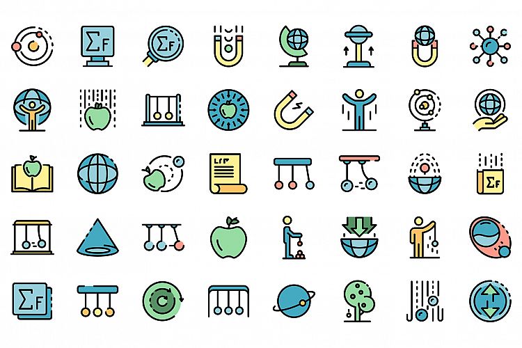 Newtons day icons set vector flat