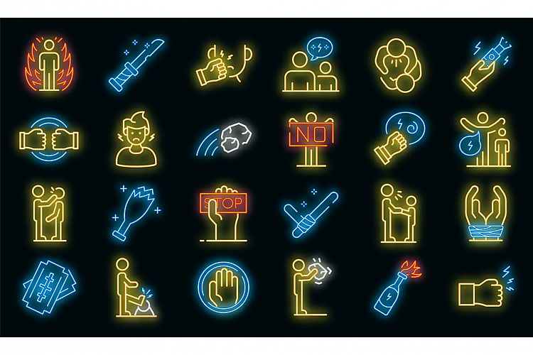 Violence icons set vector neon example image 1