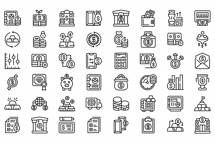 Bank reserves icons set, outline style example image 1