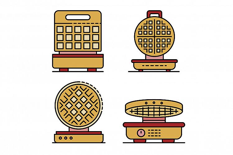 Waffle-iron icons set line color vector example image 1