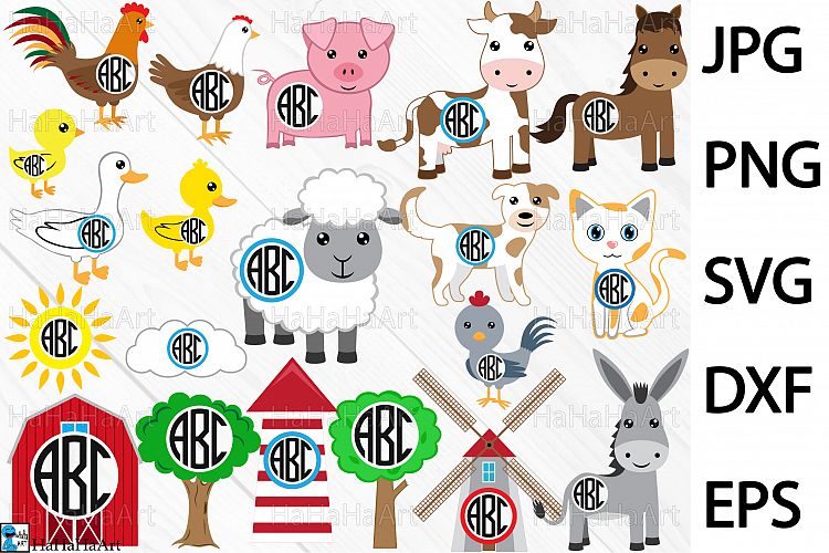 Circle Farm Animals - Clip art / Cutting Files 95c